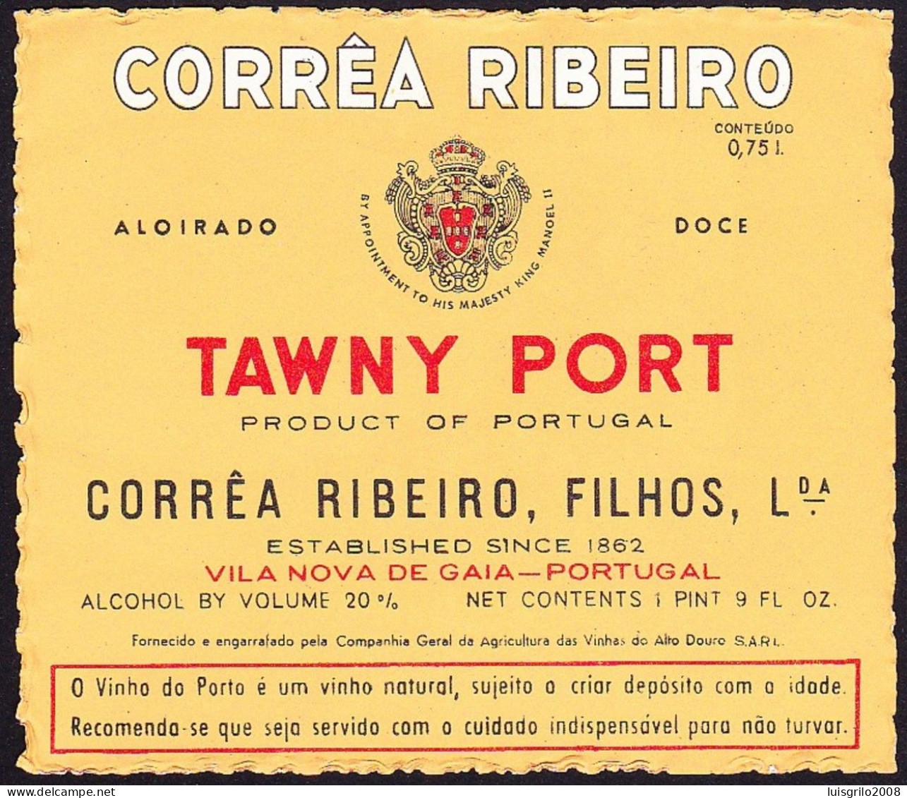 Port Wine Label, Portugal - CORRÊA RIBEIRO. Tawny Port -|- Corrêa Ribeiro Filhos. Vila Nova De Gaia - Sonstige & Ohne Zuordnung