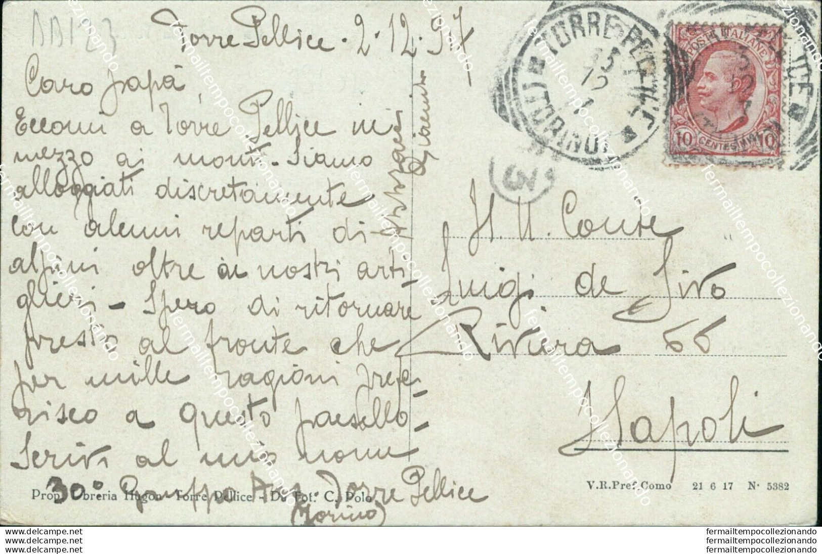 Bb123 Cartolina Un Saluto Da Torre Pellice 1917 Torino Piemonte - Altri & Non Classificati