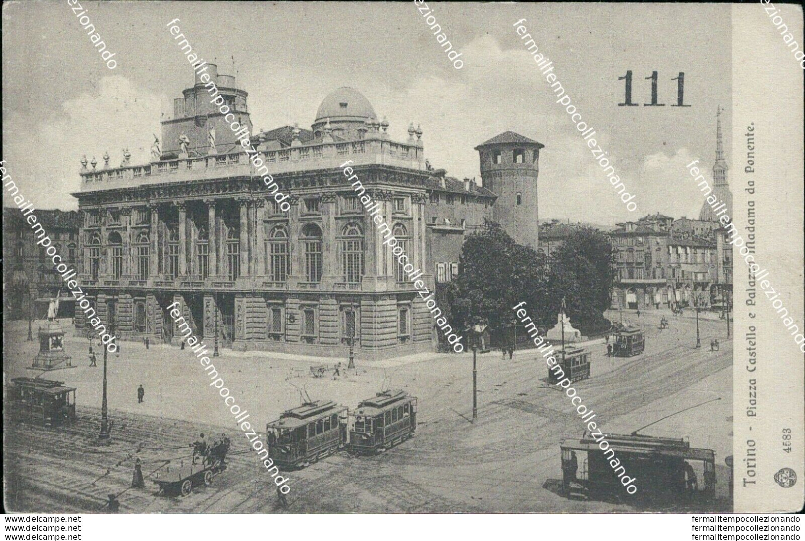 Bb140 Cartolina Torino Citta'  Piazza Castello E Palazzo Madama Da Ponente Tram - Other & Unclassified