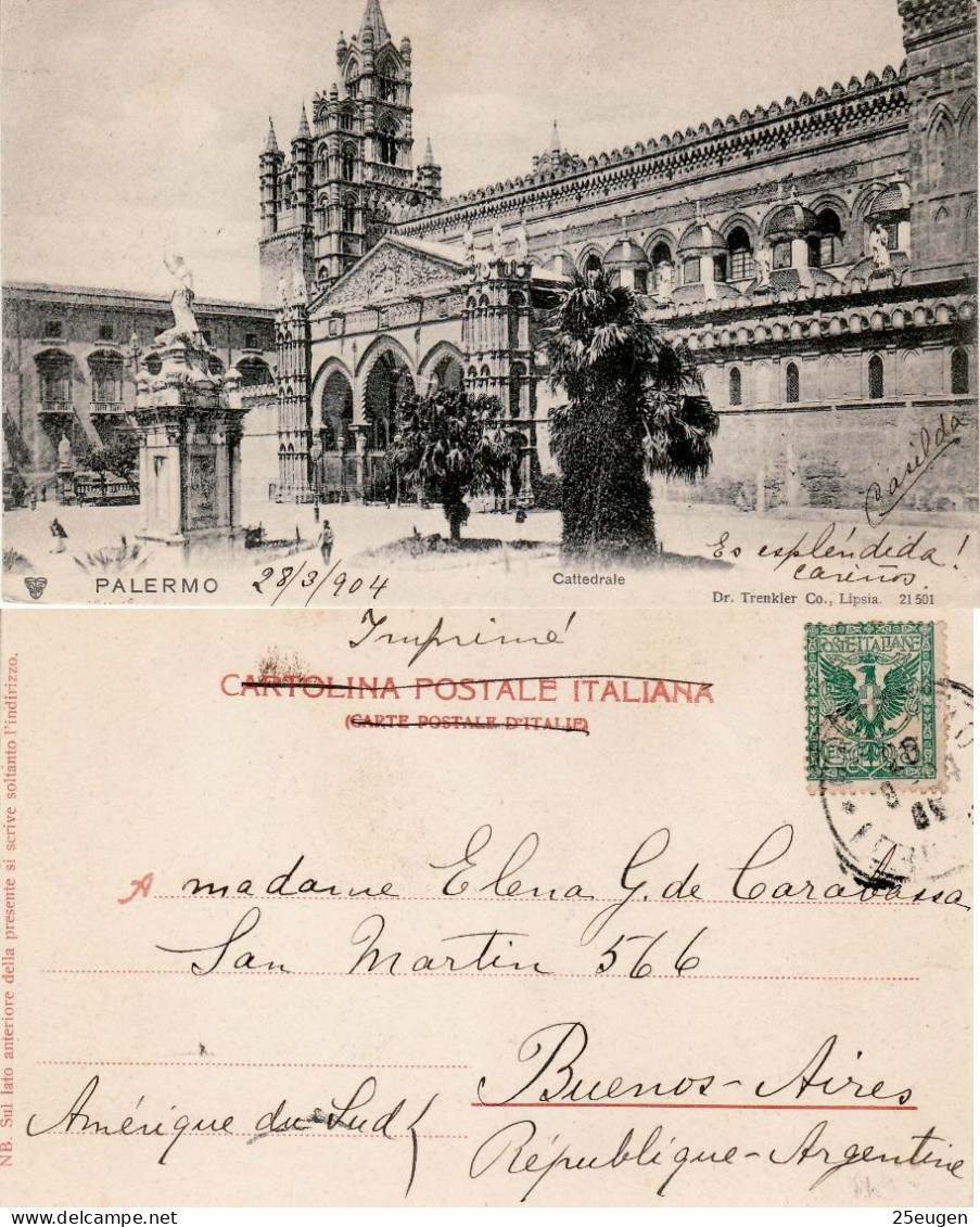 ITALY 1904 POSTCARD SENT FROM PALERMO TO BUENOS AIRES - Marcophilia