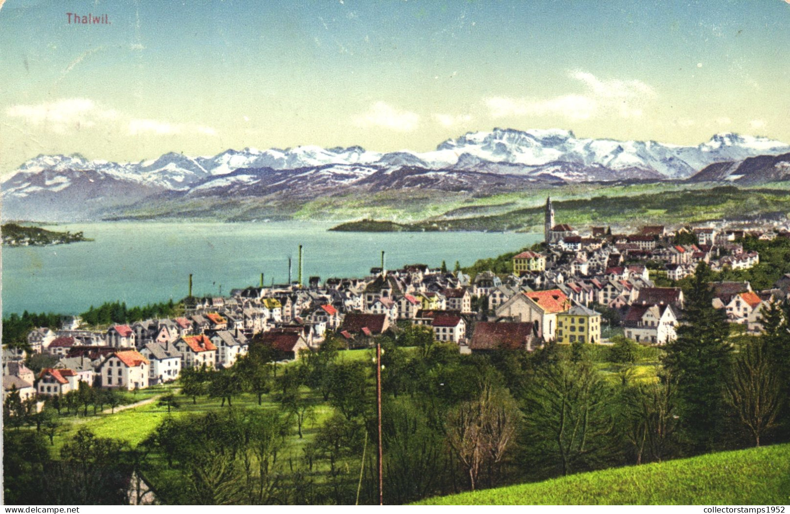 THALWIL, ZURICH, ARCHITECTURE, LAKE, MOUNTAIN, SWITZERLAND, POSTCARD - Thalwil