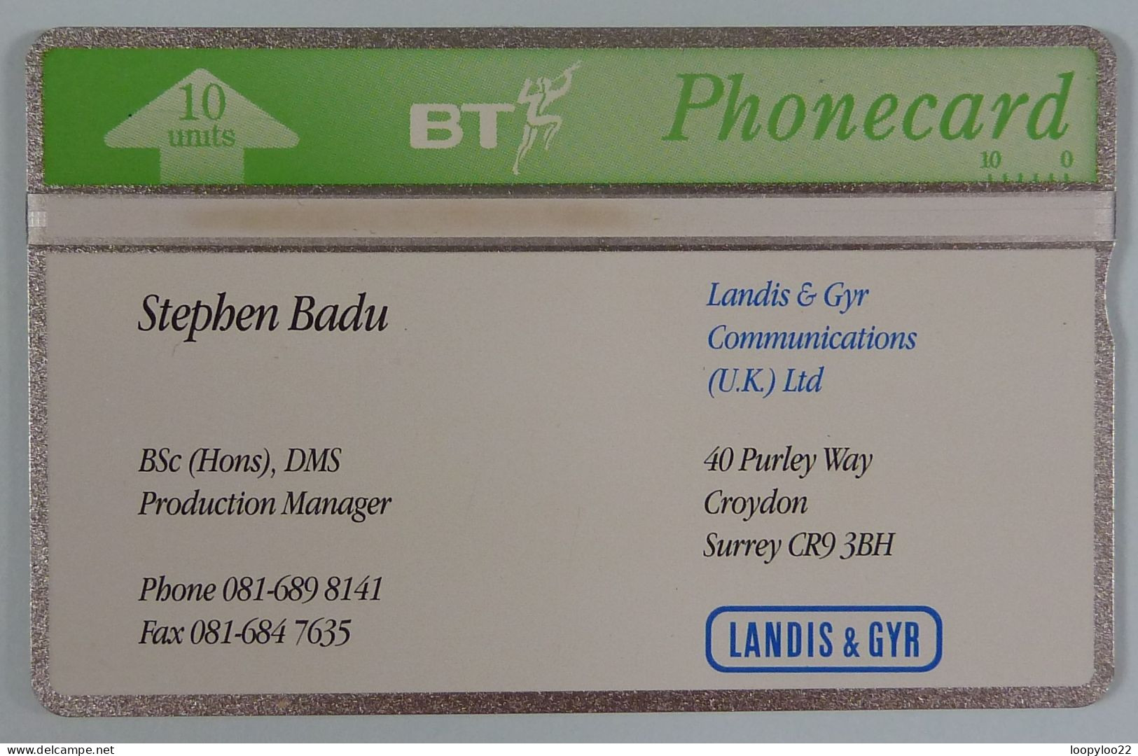 UK - Great Britain - BT & Landis & Gyr - Visiting - Business Card - Stephen Badu - LGV007 - 309G - 200ex - Mint - BT General