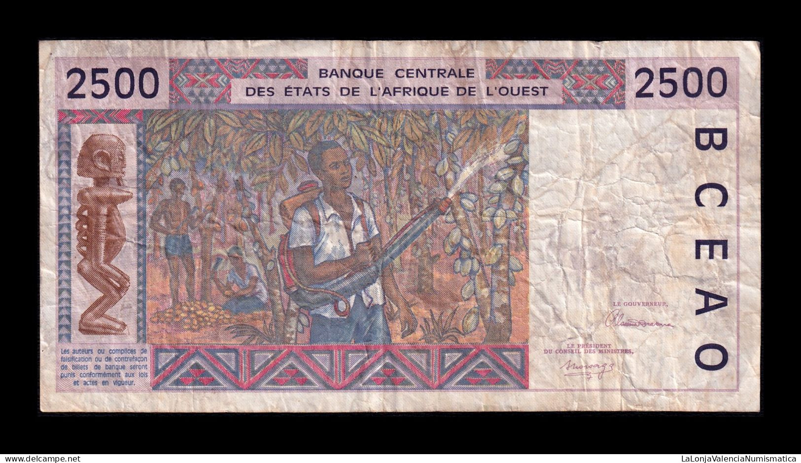 West African St. Senegal 2500 Francs BCEAO 1992 Pick 712Ka Bc F - États D'Afrique De L'Ouest