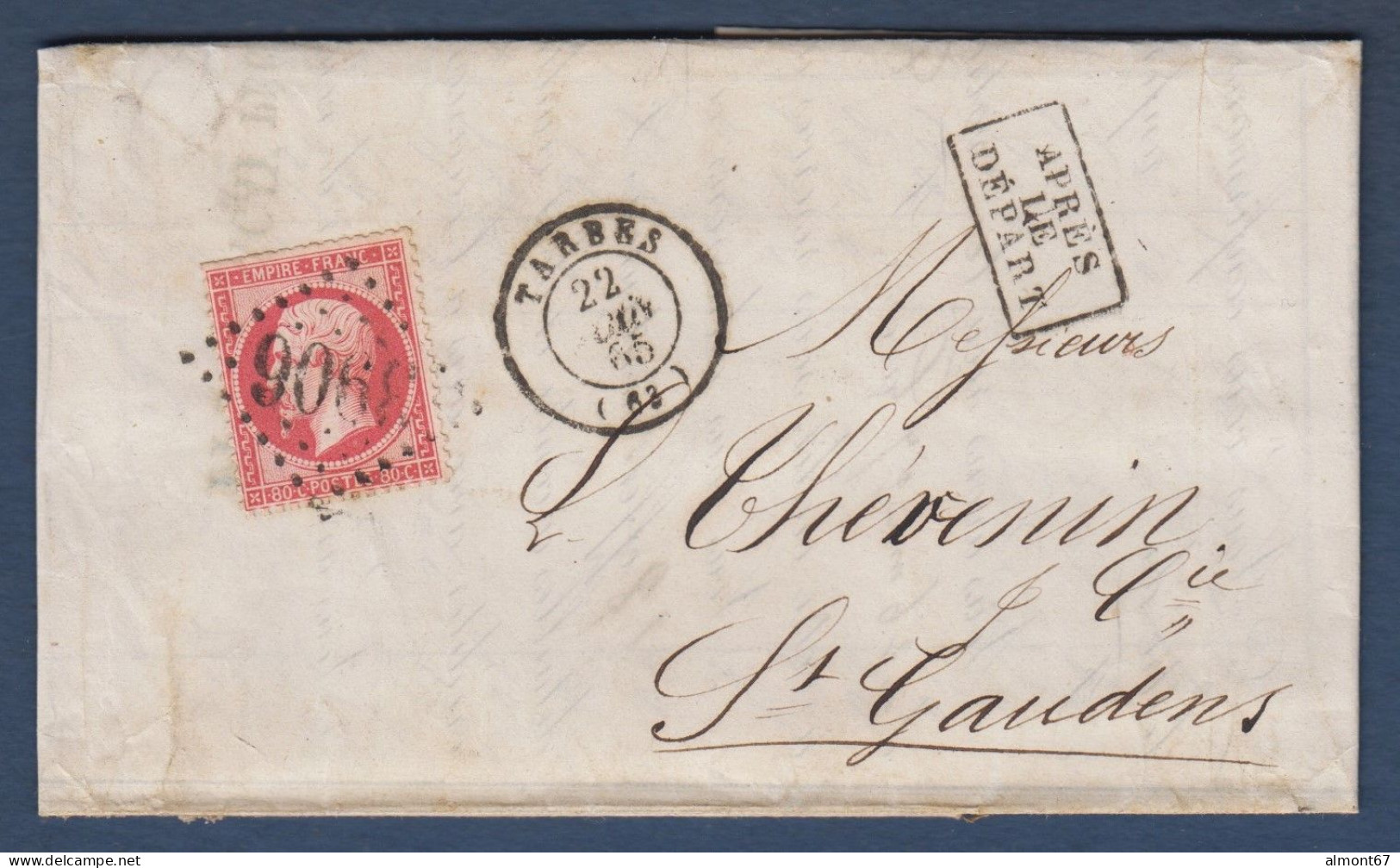 Napoléon N° 24 Sur Lettre De Tarbes - Cote : 100 € - 1862 Napoléon III