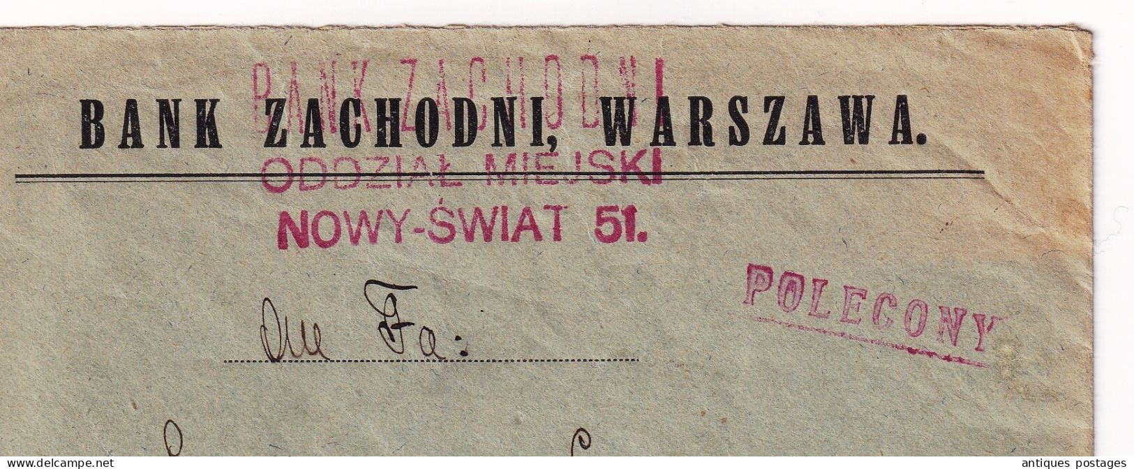 Lettre 1930 Pologne Poland Varsovie Warszawa  Bank Zachodni Zug Zoug Suisse Banque Finance Polska - Briefe U. Dokumente