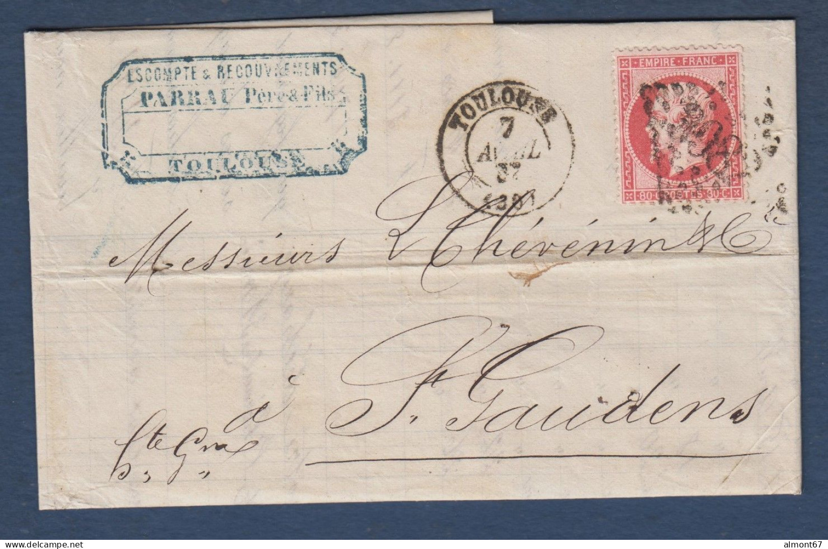 Napoléon N° 24 Sur Lettre De Toulouse - Cote : 100 € - 1862 Napoléon III