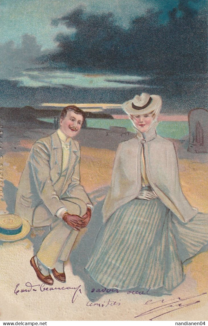 CPA - Illustrateur - Gaufrée - Style Viennoise- Couple  PFB - - Avant 1900