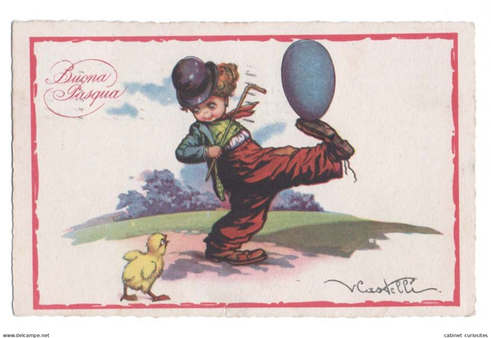 Illustrateur V. CASTELLI - Clown Et Poussin - Buona Pasqua - Joyeuse Pâques - RARE - Castelli