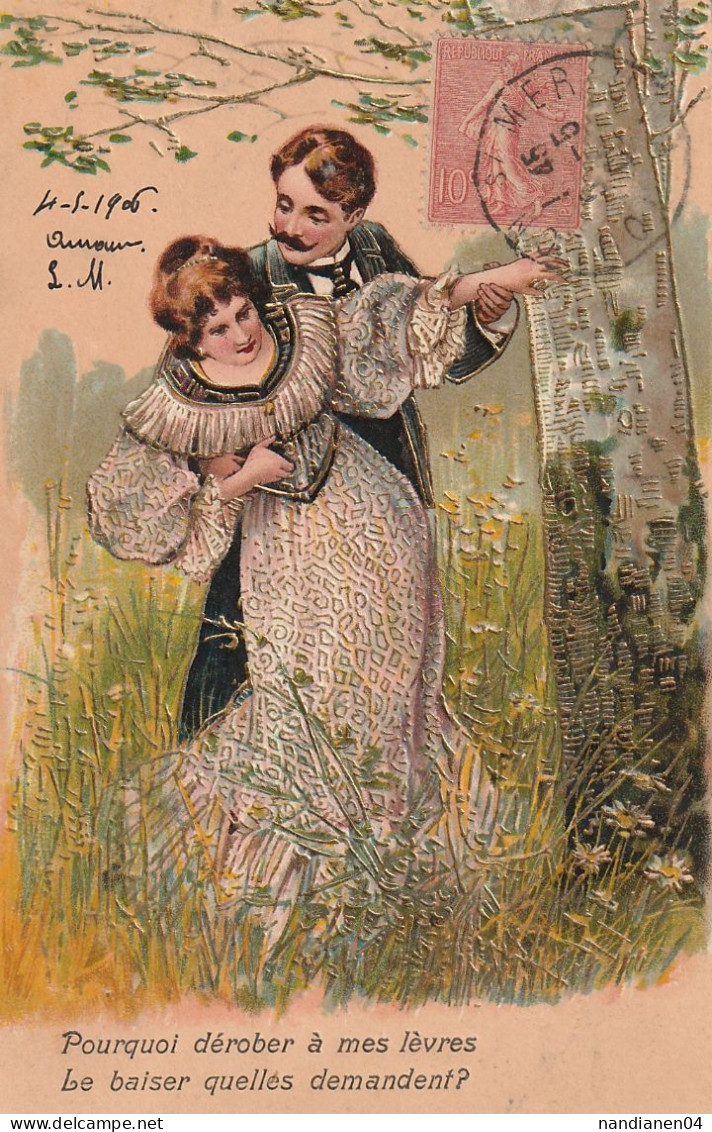 CPA - Illustrateur - Gaufrée - Style Viennoise- Couple  PFB - - Antes 1900
