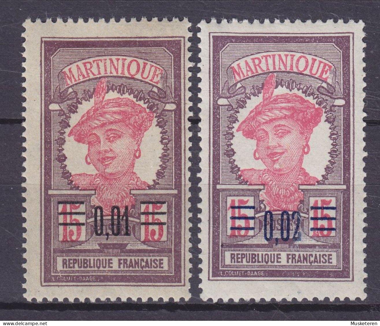 Martinique 1922 Mi. 81-82, Native Woman Overprinted Aufdruck Surchargé, MH* - Neufs