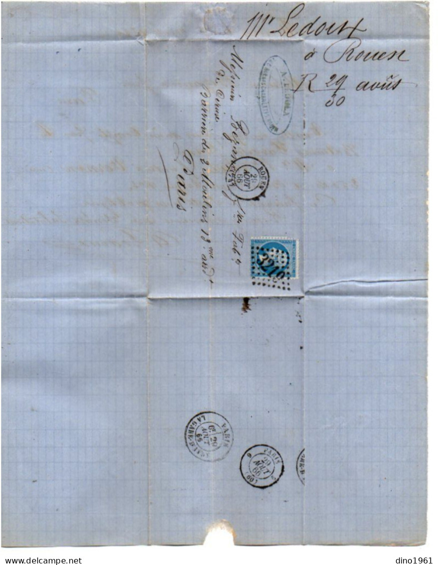 TB 4811 - 1866 - LAC - Lettre De M. LEDOUX à ROUEN Pour M. BEZANCON, Fabricant De Céruse à PARIS - 1849-1876: Classic Period