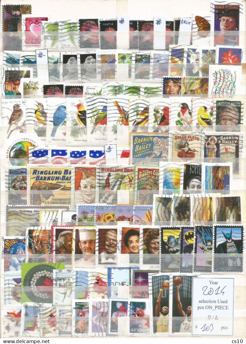 Kiloware Forever USA 2014 Selection Stamps Of The Year In 108 Different Stamps Used ON-PIECE - Kilowaar (max. 999 Zegels)