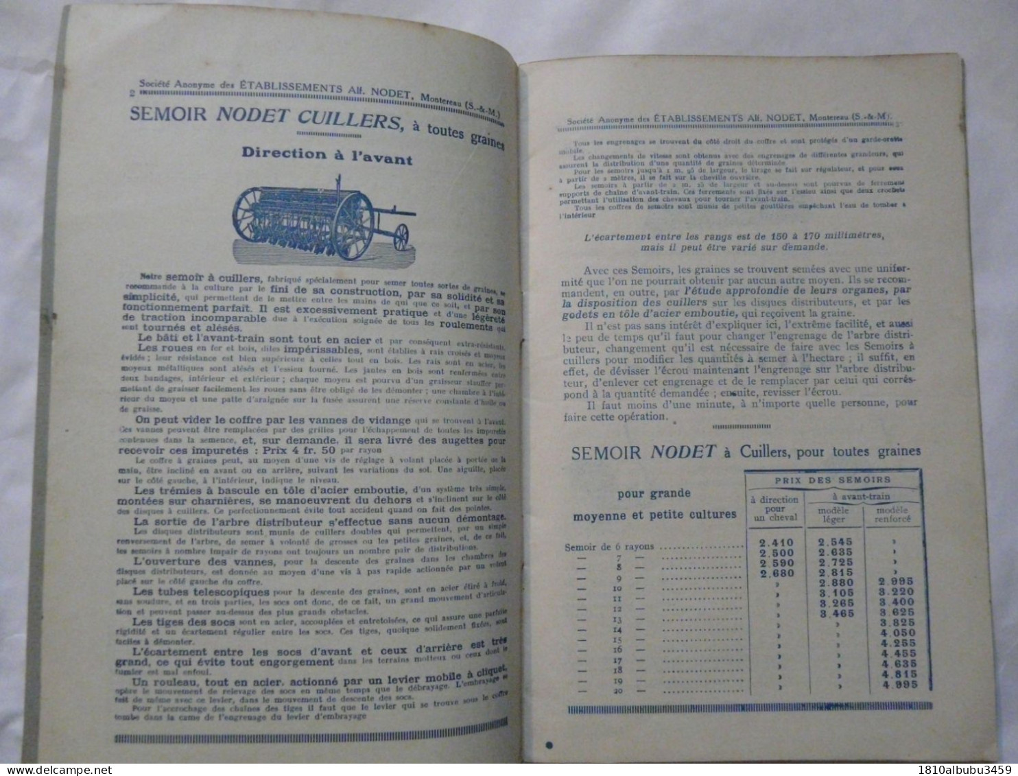 CATALOGUE  DE VENTE - Alf. NODET - Montereau : Semoirs En Lignes, à La Volée, Distributeurs D'engrais 1928 - Altri & Non Classificati