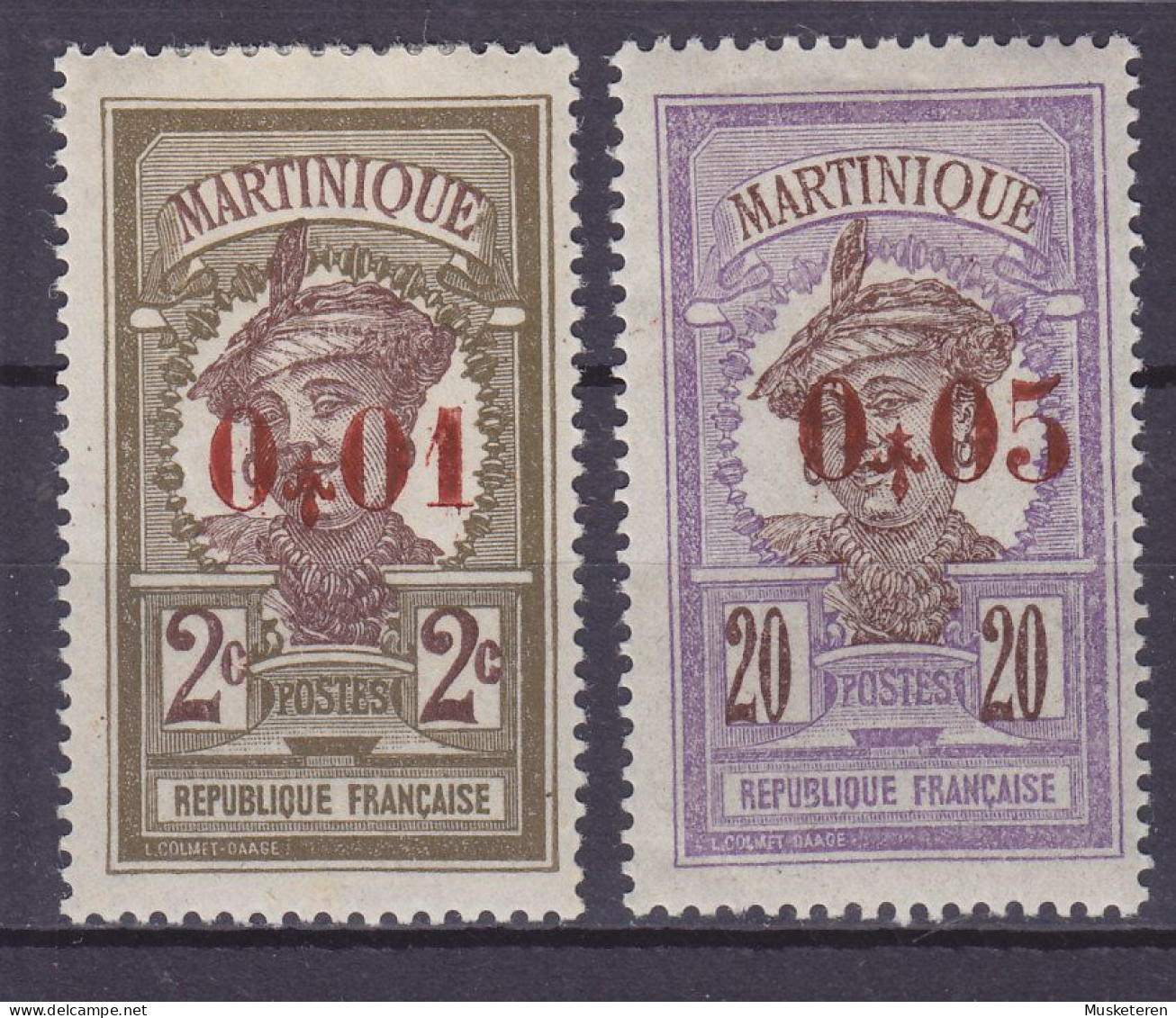Martinique 1924 Mi. 118-19, Native Woman Overprinted Aufdruck Surchargé, MH* - Neufs