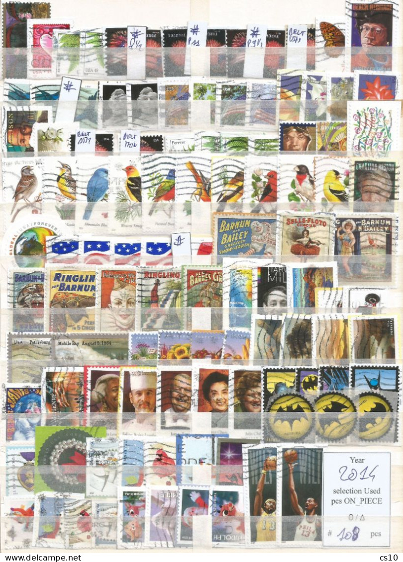 Kiloware Forever USA 2014 Selection Stamps Of The Year In 108 Different Stamps Used ON-PIECE - Années Complètes