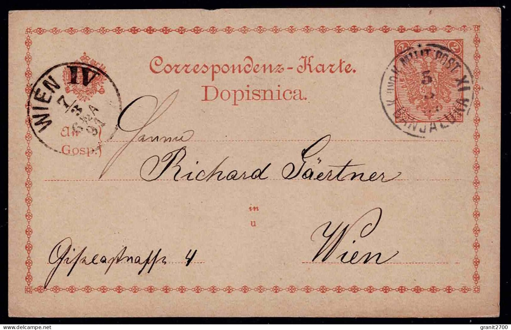 Correspondenz- Karte  Dopisnica Vom 4.3.1891 Mit Ankunftsstempel Wien Vom 7.3.91 - Covers & Documents