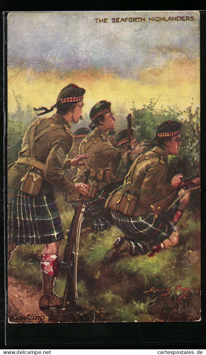 Künstler-AK Harry Payne: The Seaforth Highlanders, Repelling An Attack, Soldaten Wehren Einen Angriff Ab  - Other & Unclassified