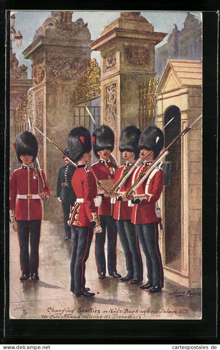 Künstler-AK Harry Payne: Changing Sentries Outside Buckingham Palace, The Goldtream Guards  - Autres & Non Classés