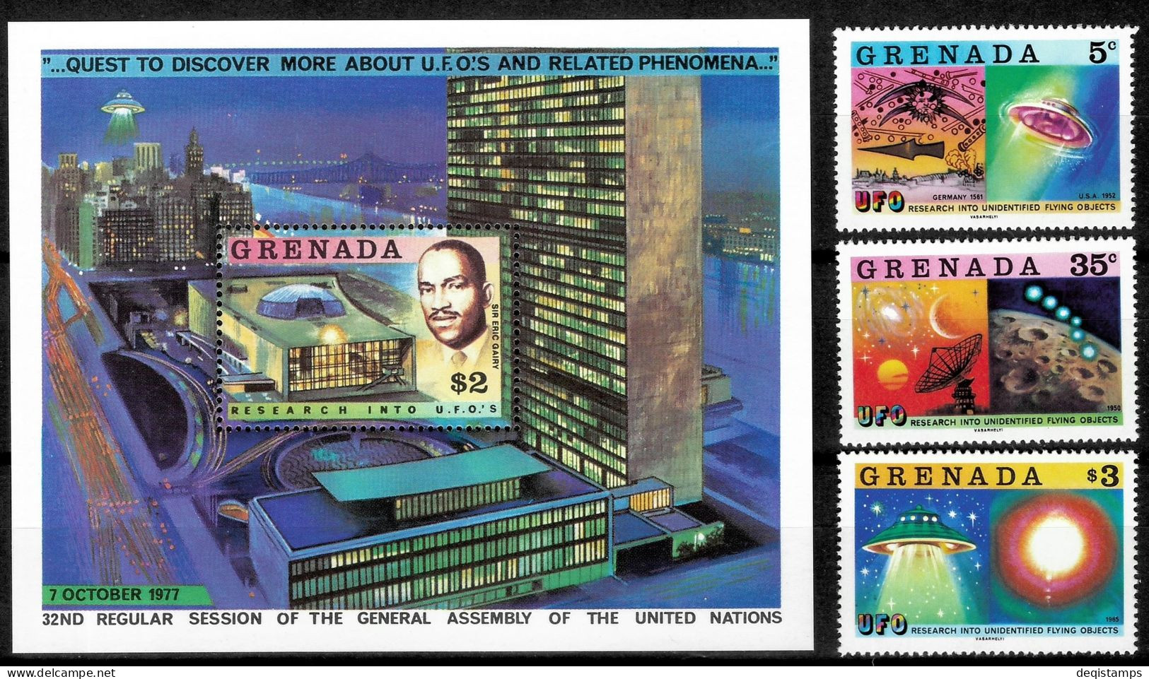 Grenada 1978 UFO Alien Investigation Stamps Wikileaks X-Files MNH Set - Grenada (1974-...)