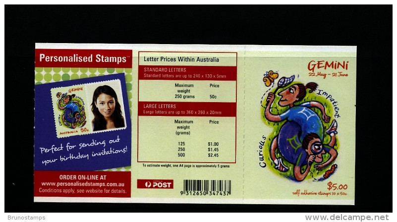 AUSTRALIA - 2007  $ 5 BOOKLET  GEMINI  MINT NH - Postzegelboekjes
