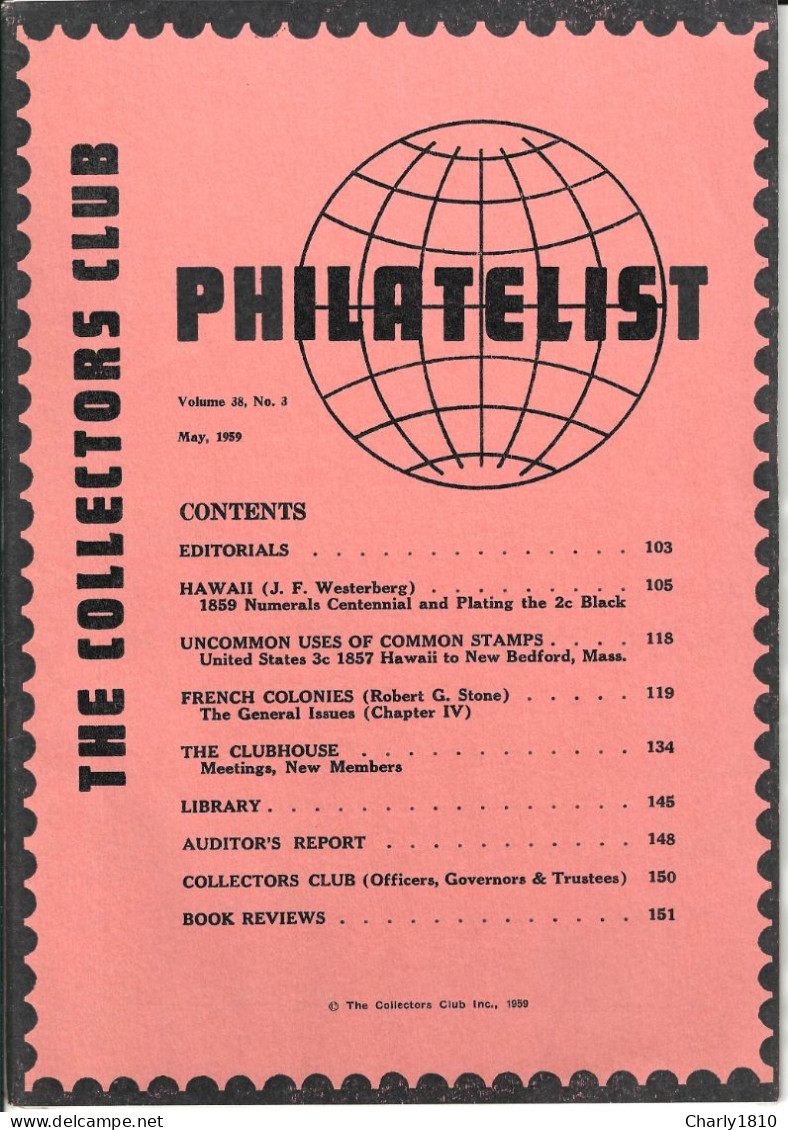 The Collectors Club - Volume 38,  No 3 May 1959 - Philately And Postal History