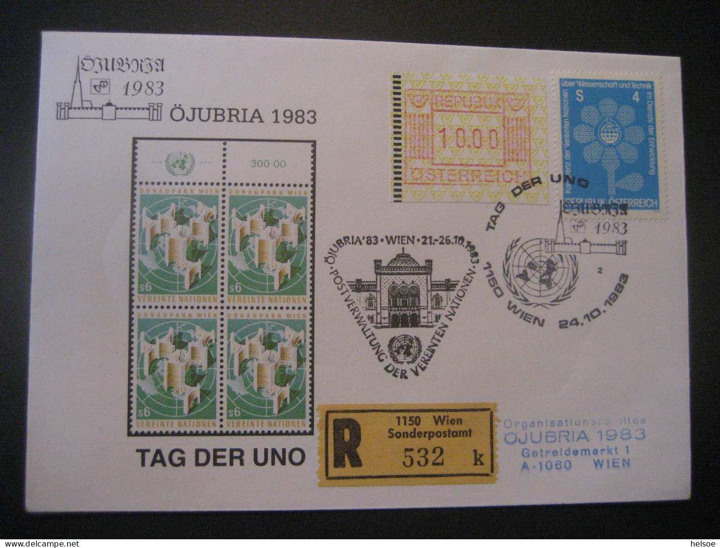 Österreich- Sonder-Beleg Tag Der UNO, Einschreiben Mit Automatenmarke MiNr. 1 Und 1616 - Machine Labels [ATM]