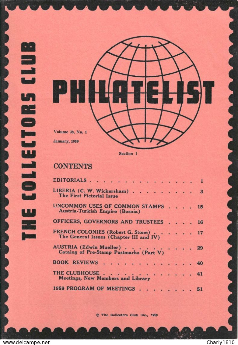 The Collectors Club - Volume 38,  No 1 January 1959 - Philatelie Und Postgeschichte