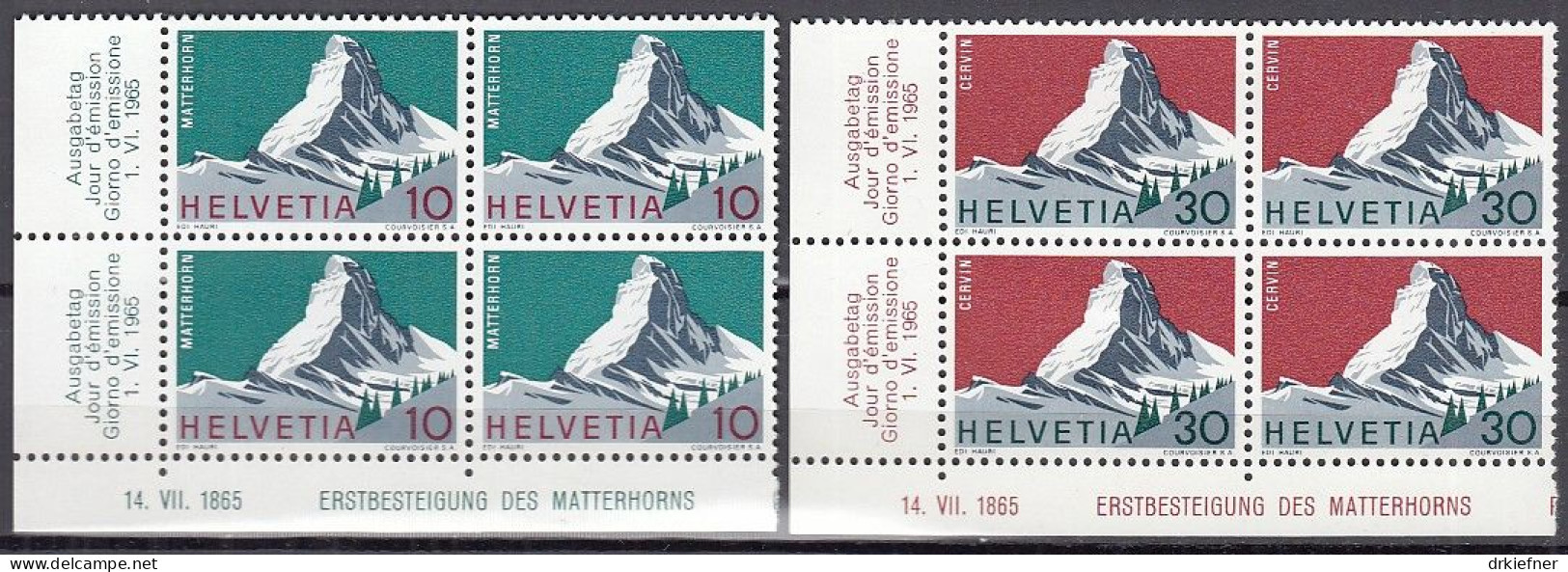 SCHWEIZ  820-821, 4erBlock Eckrand, Postfrisch **, Schweizer Alpen: Matterhorn, 1965 - Nuevos