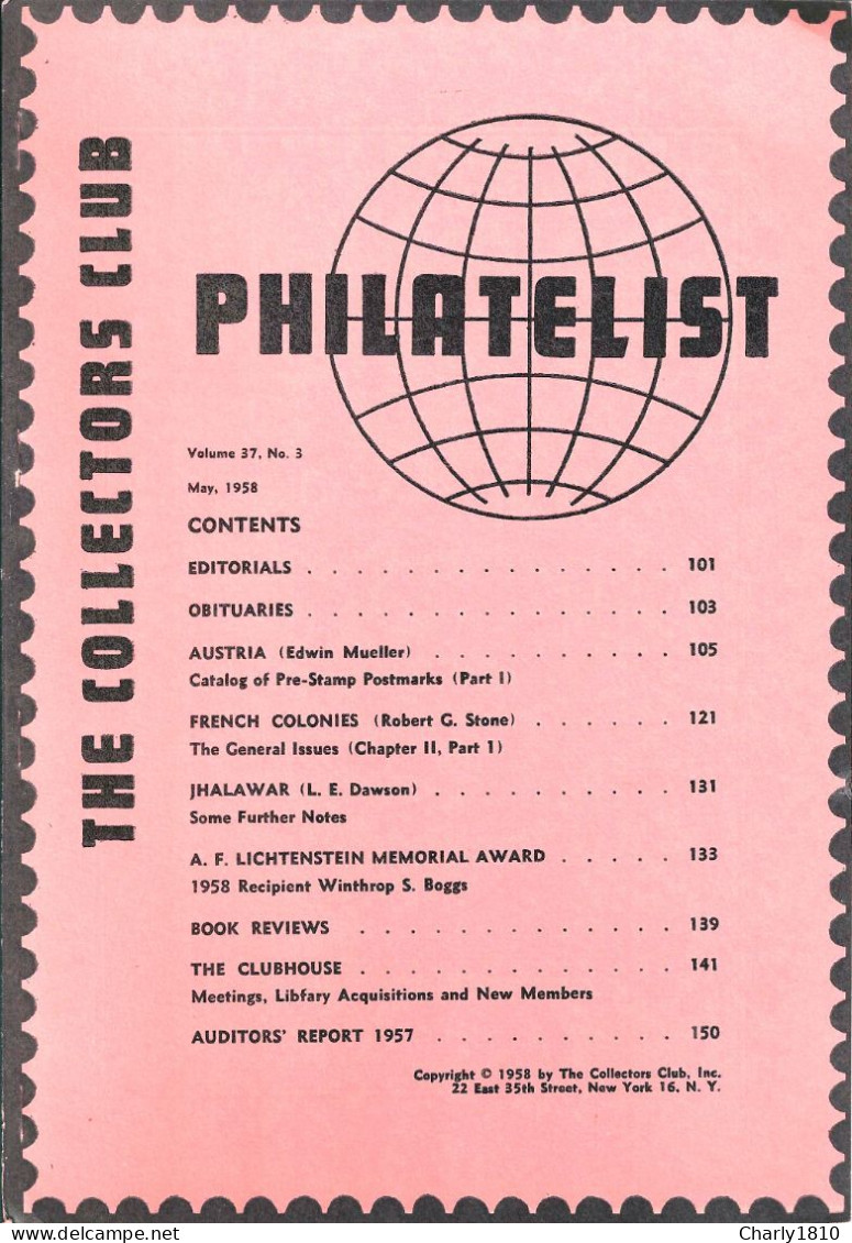 The Collectors Club - Volume 37,  No 3  May 1958 - Philately And Postal History