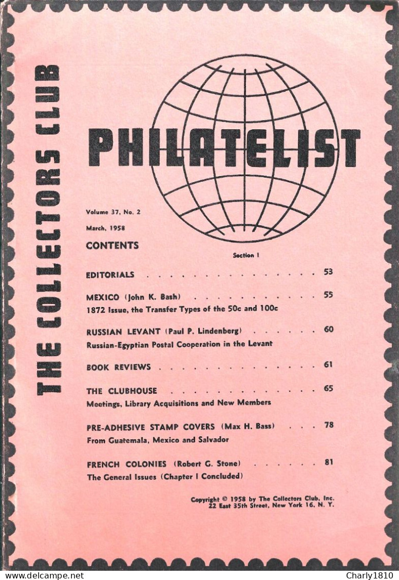 The Collectors Club - Volume 37,  No 2  March 1958 - Filatelia E Historia De Correos