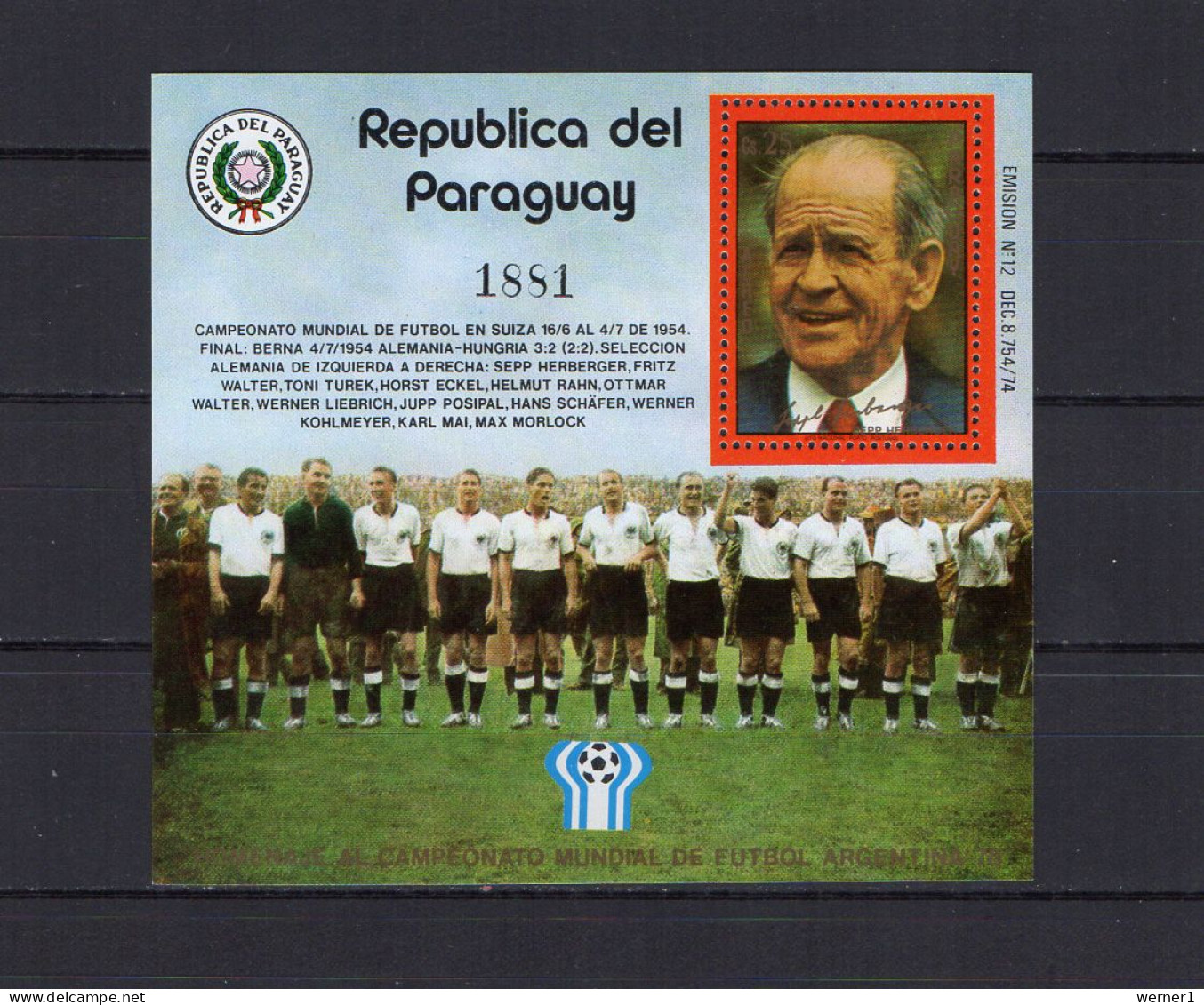 Paraguay 1978 Football Soccer World Cup S/s MNH - 1978 – Argentina
