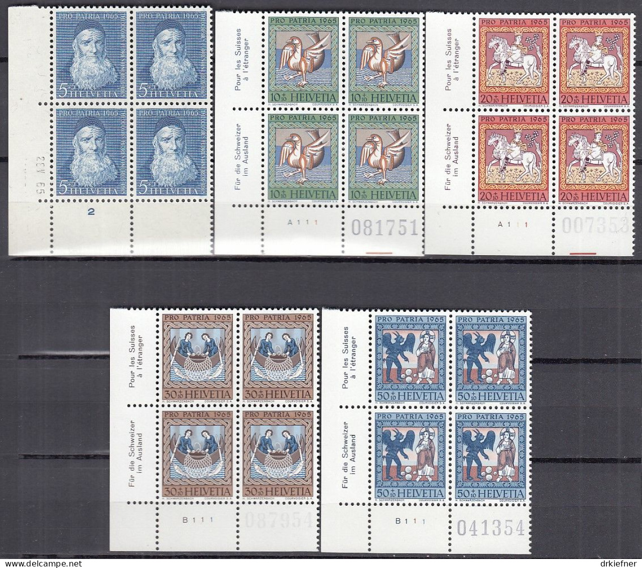 SCHWEIZ  814-818, 4erBlock Eckrand, Postfrisch **, Pro Patria, Deckengemälde, 1965 - Nuevos