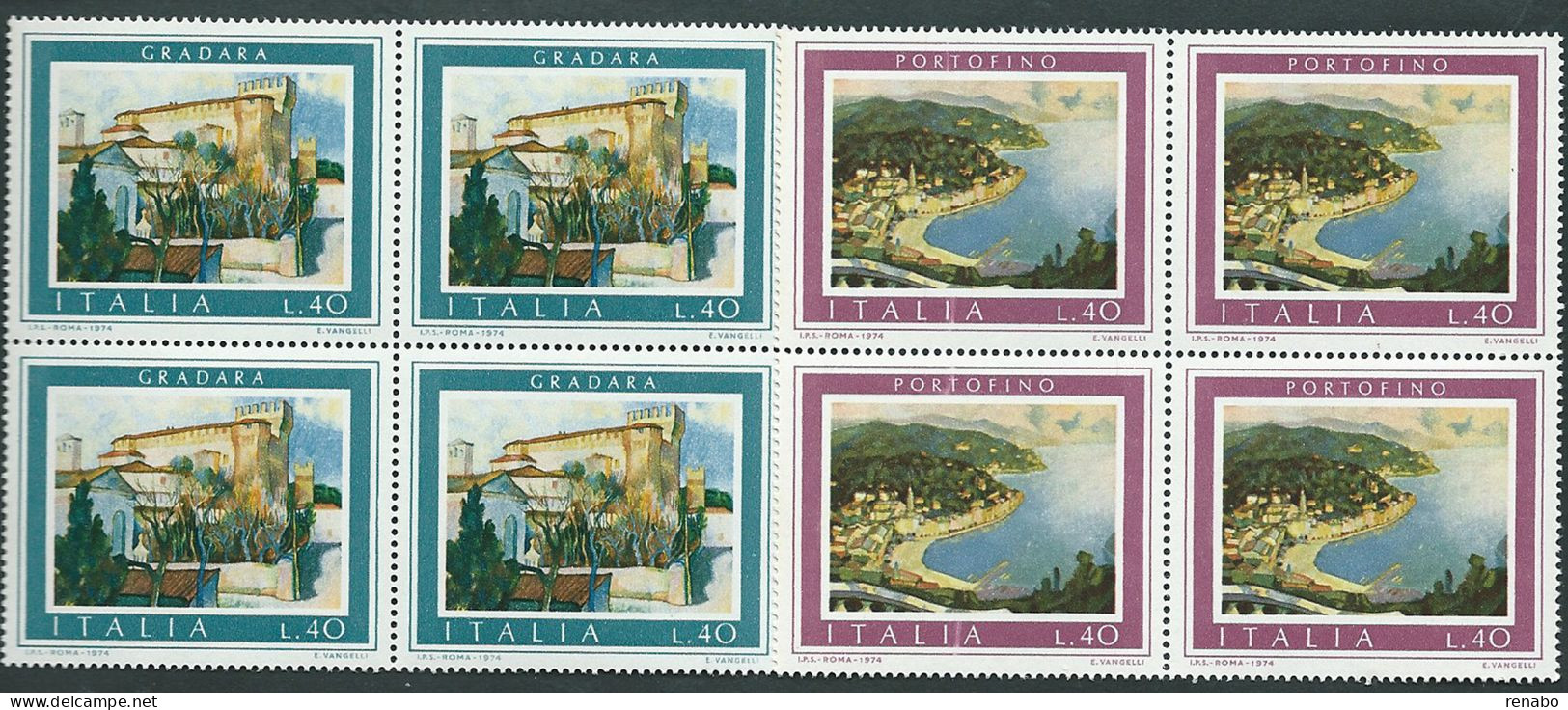 Italia 1974; Turistica, 1° Serie; Serie Completa In Quartine. - 1971-80: Nieuw/plakker