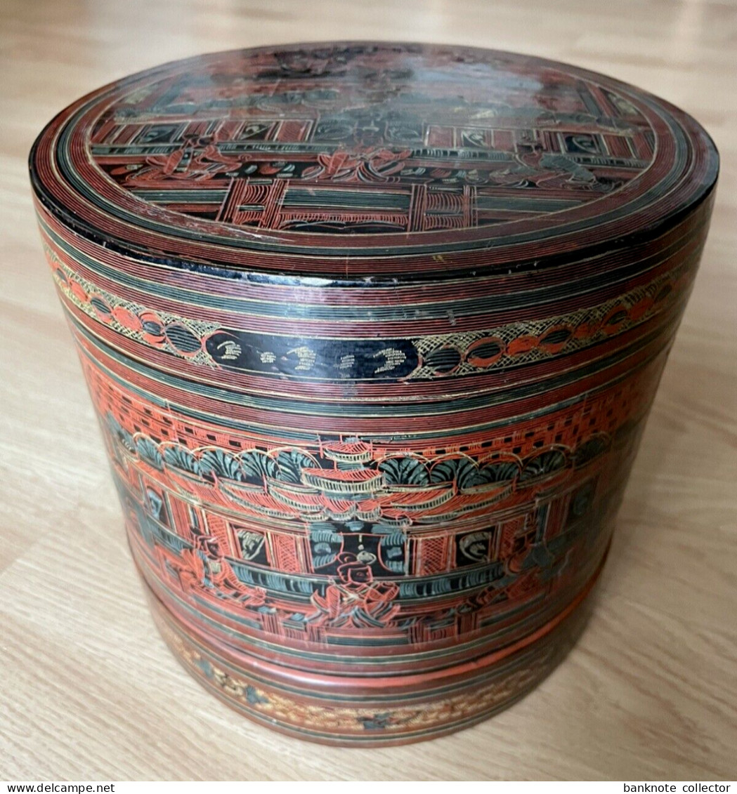 Große Schöne Antike Lacquerware - Lackdose - Hsun Ok - Burma - Myanmar - Siam ! - Art Asiatique