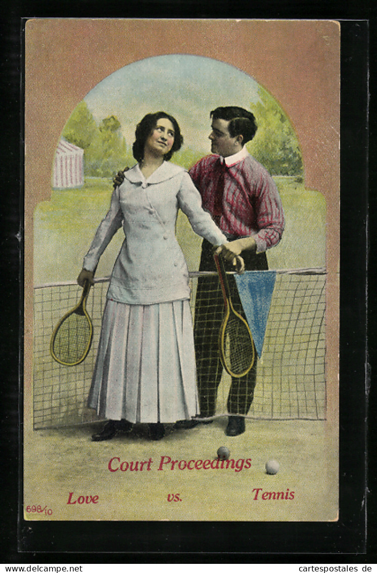 AK Junges Paar Findet Liebe Auf Dem Tennisplatz  - Tennis