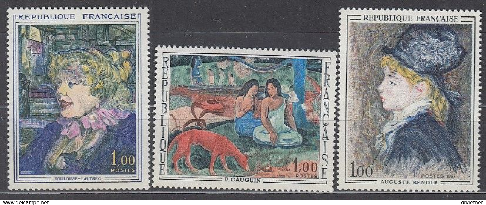 FRANKREICH 1504, 1635, 1643, Postfrisch **, Kunst: Toulouse-Lautrec, Gauguin, Renoir, 1965/68 - Unused Stamps