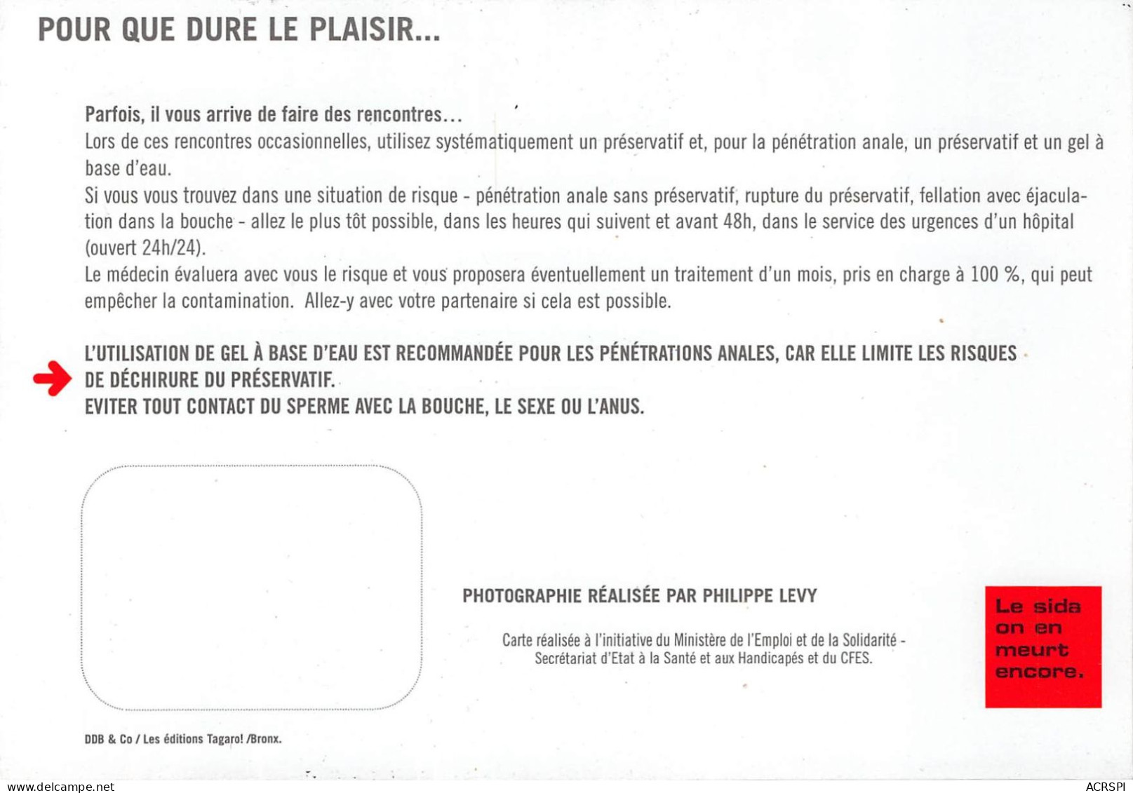 Publicite Pour Les Preservatifs Prevention Du Sida Qui Vivra Baisera Carte à Systeme  1  (scan Recto-verso) OO 0918 - Reclame