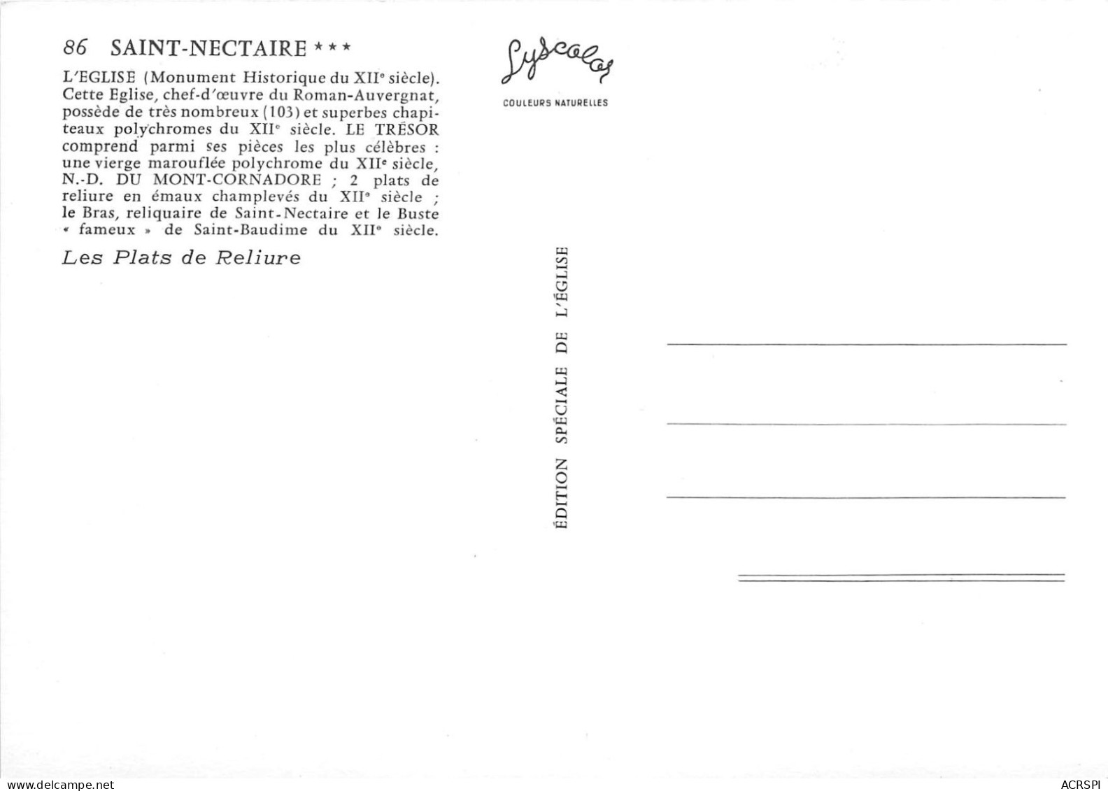 SAINT NECTAIRE Eglise Les PLATS DE RELIURE 20(scan Recto-verso) OO 0917 - Saint Nectaire