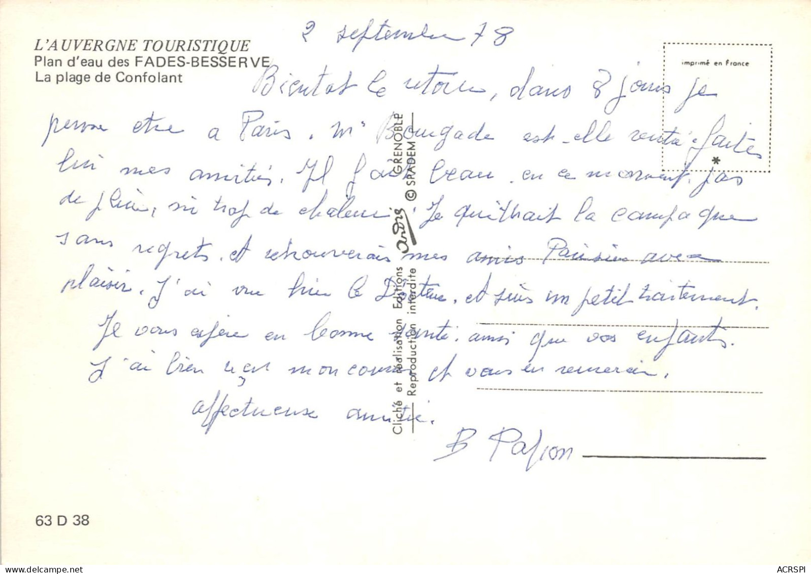 63 PLAN D'EAU DES FADES BESSERVE - PLAGE DE CONFOLANT  10 (scan Recto-verso) OO 0917 - La Bourboule