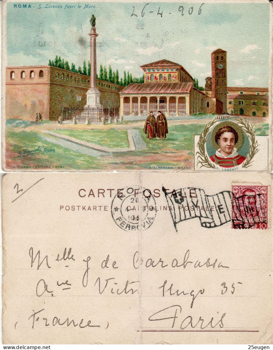 ITALY 1906 POSTCARD SENT FROM ROMA TO PARIS - Marcophilie