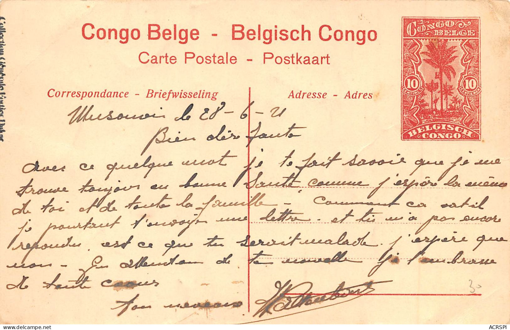 CONGO BELGE LA RIVE DU CONGO EN FACE DE PONTHIERVILLE (scan Recto-verso) OO 0970 - Belgisch-Kongo