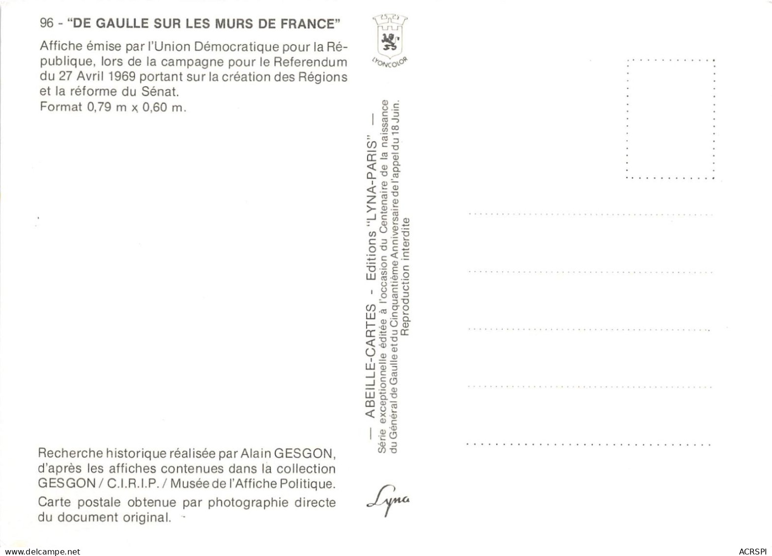 Politique UDR  OOerendum Avril 1969  Oui A De Gaulle Oui à La France Du General De Gaulle (scan Recto-verso) OO 0960 - Personnages