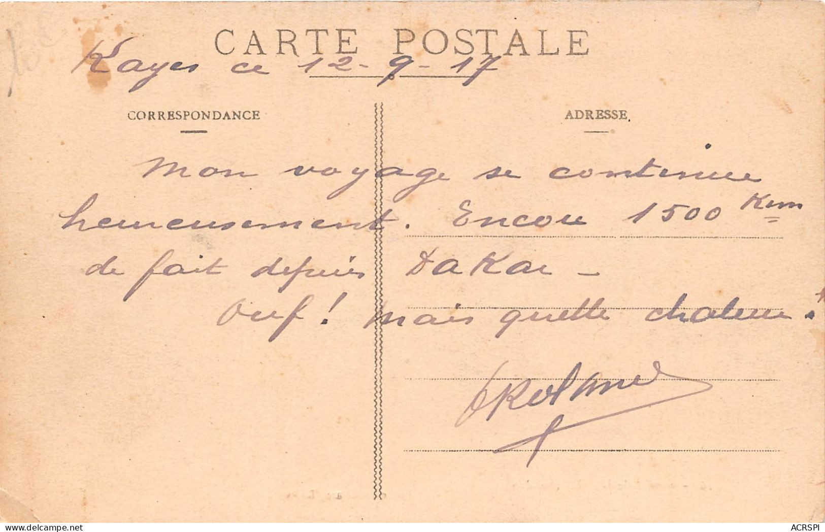 MALI  Soudan Francais Marché De Kayes No 26 Coll. Albaret Ecrite Thies 1917 Timbrée (scan Recto-verso) OO 0944 - Mali