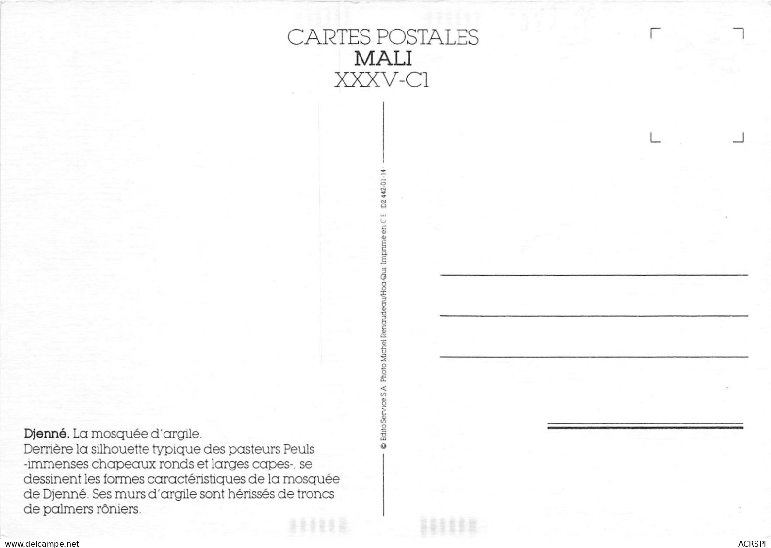 MALI Soudan Francais Djenné - La Mosquée D'argile - Editeur: Cartes Du Monde  (scan Recto-verso) OO 0943 - Mali
