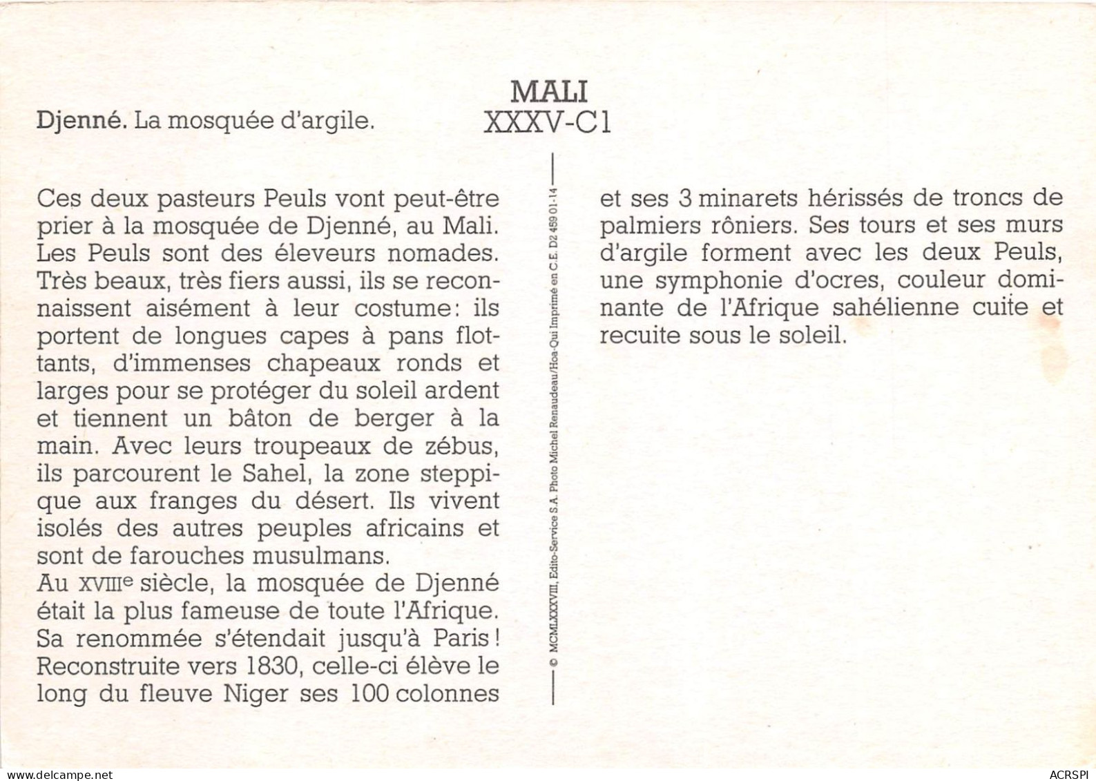 MALI Soudan Francais Djenné - La Mosquée D'argile - Editeur: Cartes Du Monde 2  (scan Recto-verso) OO 0943 - Mali