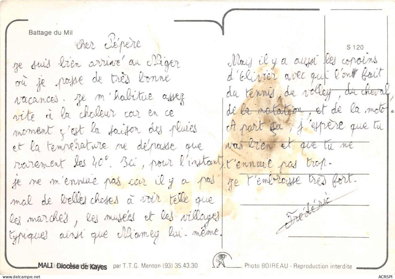 MALI  Soudan Francais KAYES Battage Du Mil  (scan Recto-verso) OO 0937 - Mali