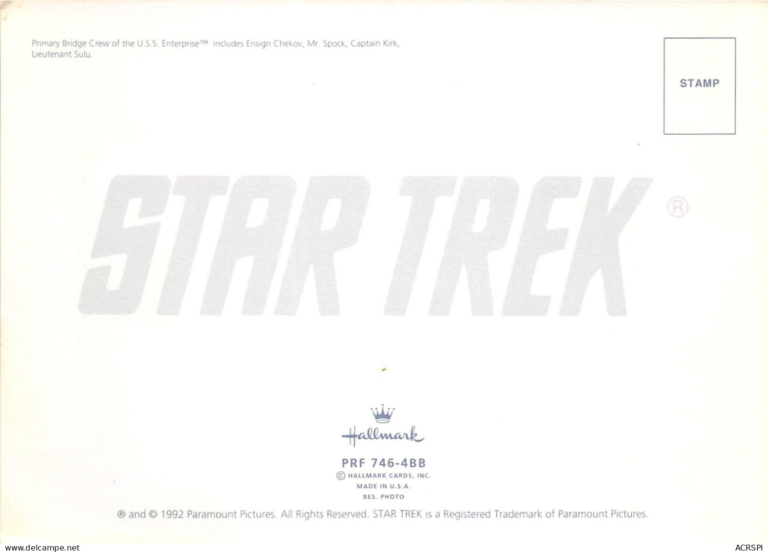  STAR TREK  USS  Enterprise   KIRK  Spock  ZULU  CHEKOV Cinema Serie   (scan Recto-verso) OO 0998 - Serie Televisive