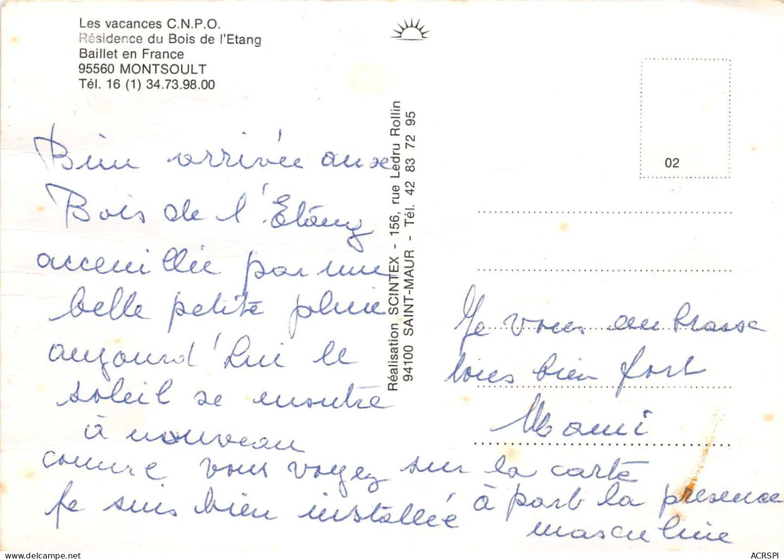 MONTSOULT Residence Du Bois De L'etang  BAILLET EN FRANCE  CNPO (scan Recto-verso) OO 0990 - Otros & Sin Clasificación