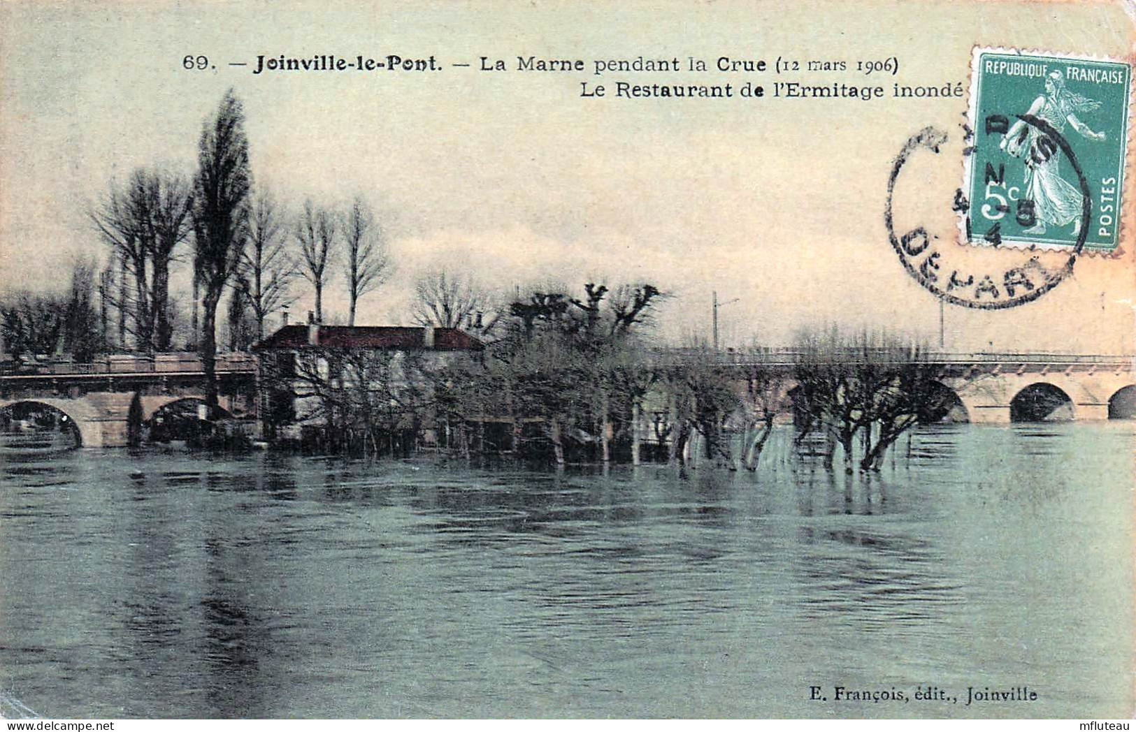 94* JOINVILLE  LE PONT  Crue 1906 – Restaurant « ermitage » Inonde    RL45,1267 - Joinville Le Pont