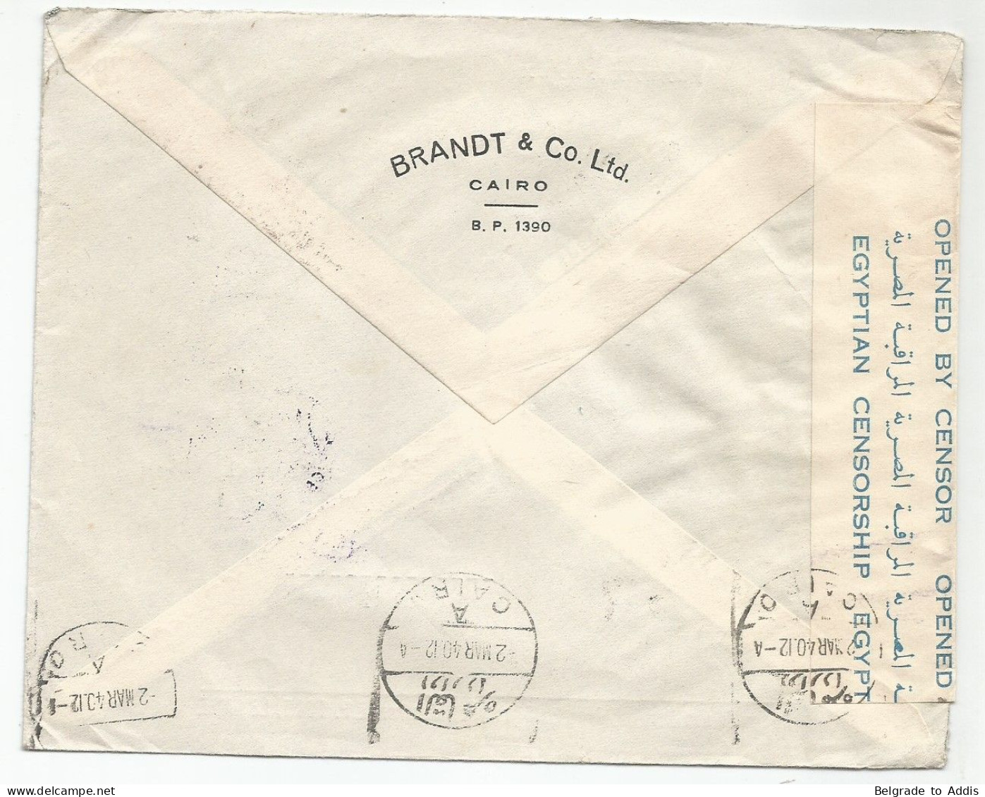 Egypt Air Mail Censored Cover Sent By ALA LITTORIA Via Roma Italy To Belgium 1940 - Poste Aérienne